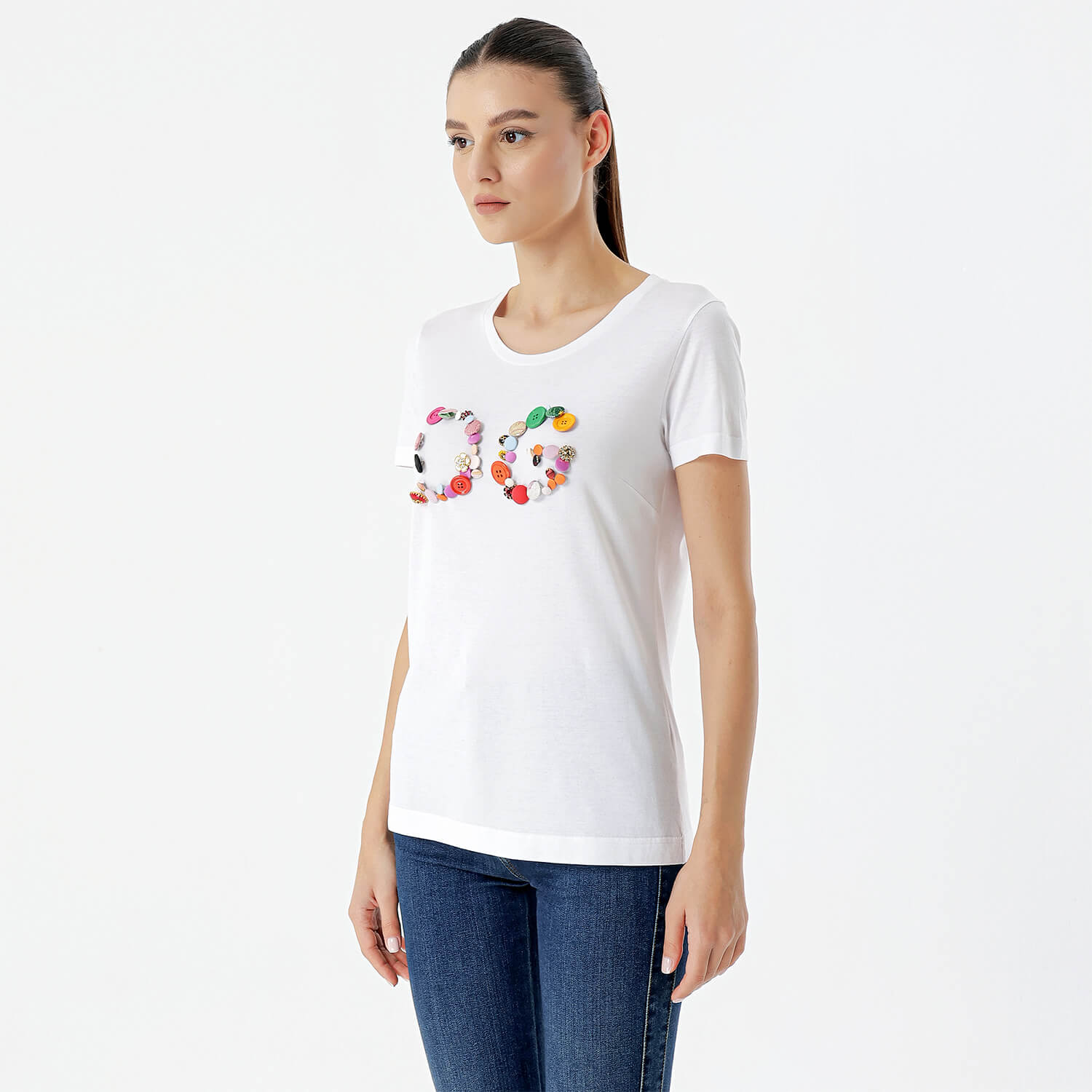 Dolce&Gabbana - White Cotton D&G Logo Button Detail Tshirt